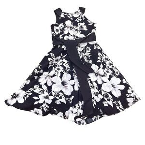 Rare Editions black/white cotton Floral fit & flare Dress crinoline sz 14(girls)